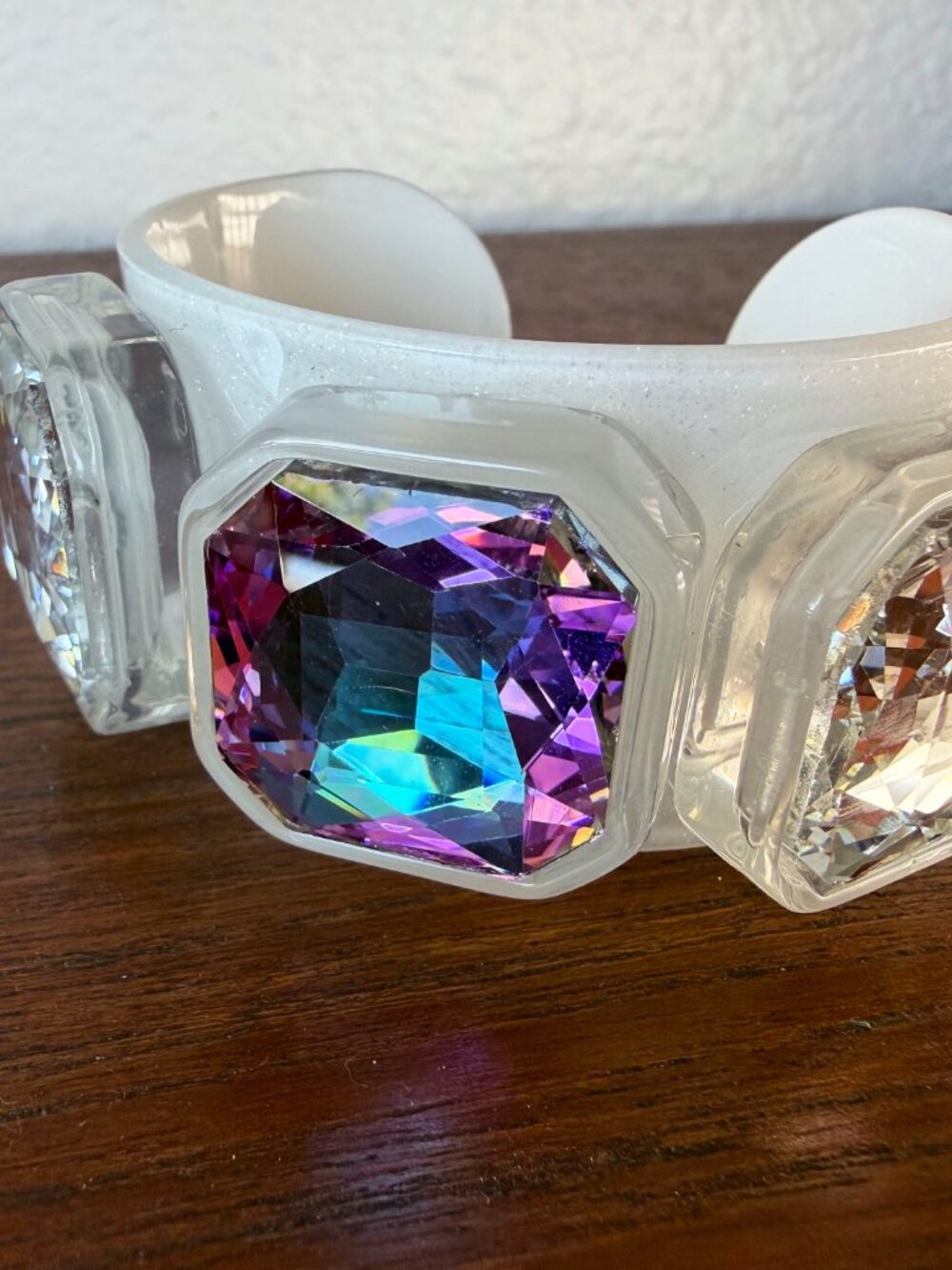 NEW Wide Cuff Bracelet with Clear and Pink Crystals - Maximalist Festival